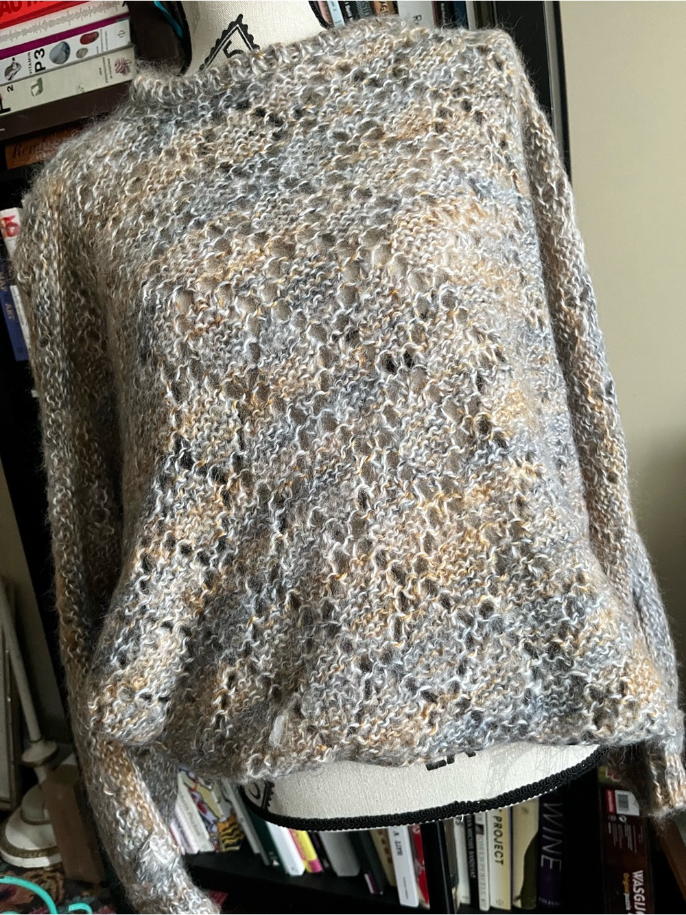Hand Knit Cozy Bouclé Women's Sweater - Neutral Grey and Tan